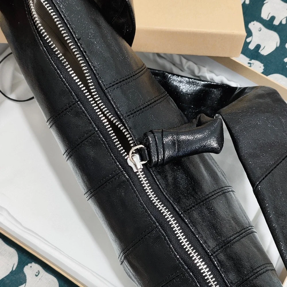 Lemaire Black Leather Crescent Bag with Wide Strap